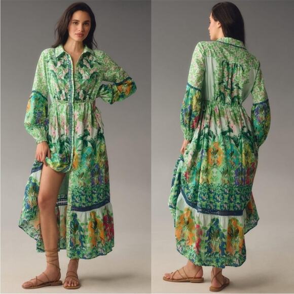 By Anthropologie Long-Sleeve Printed Maxi Shirt Dress - Picture 3 of 9